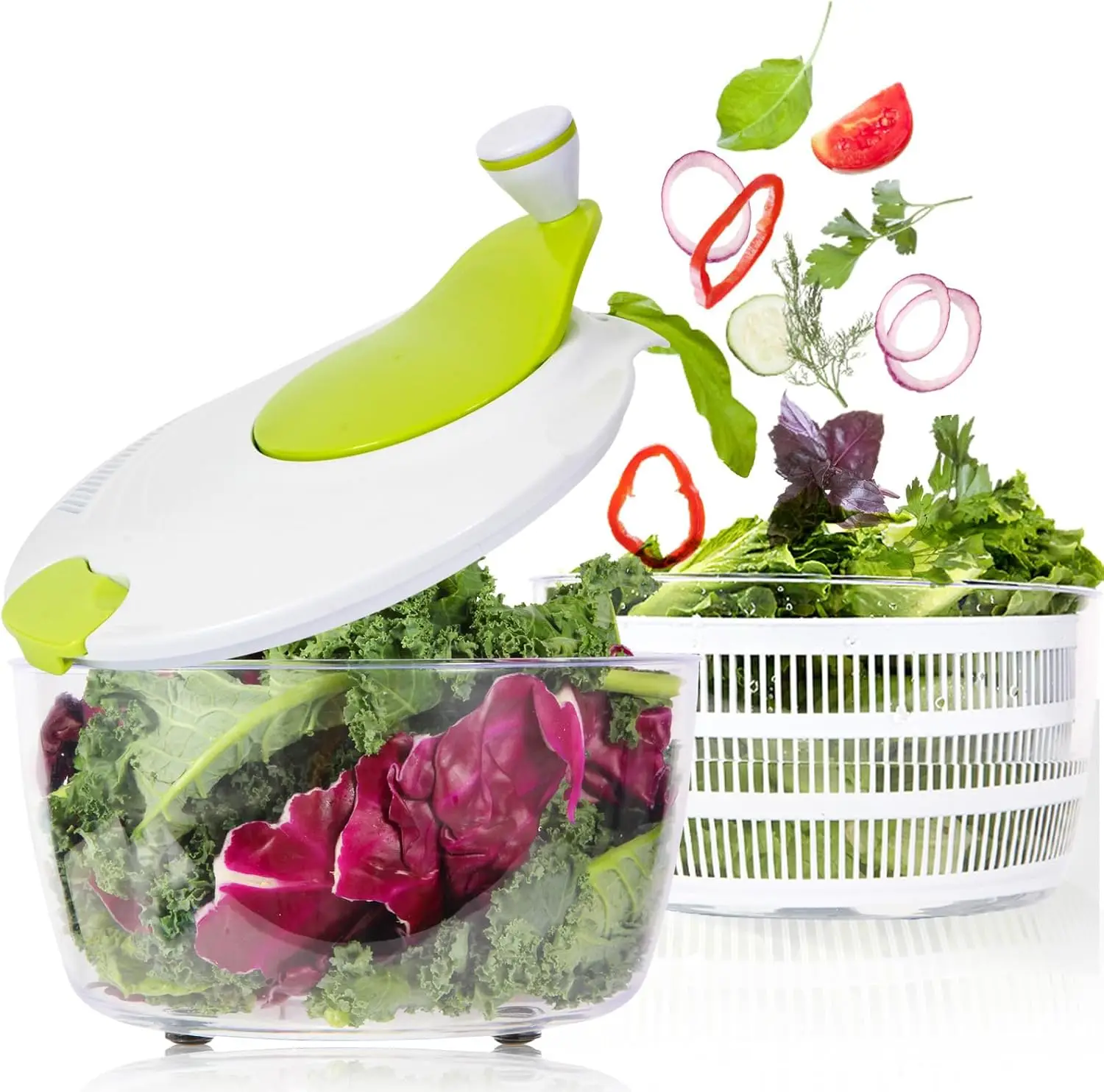 

4.2 Qt Family sized Salad Spinner with Bowl and Colander, Non-slip Base Design, Dual Drain Holes, Fruit and Vegetable Wa