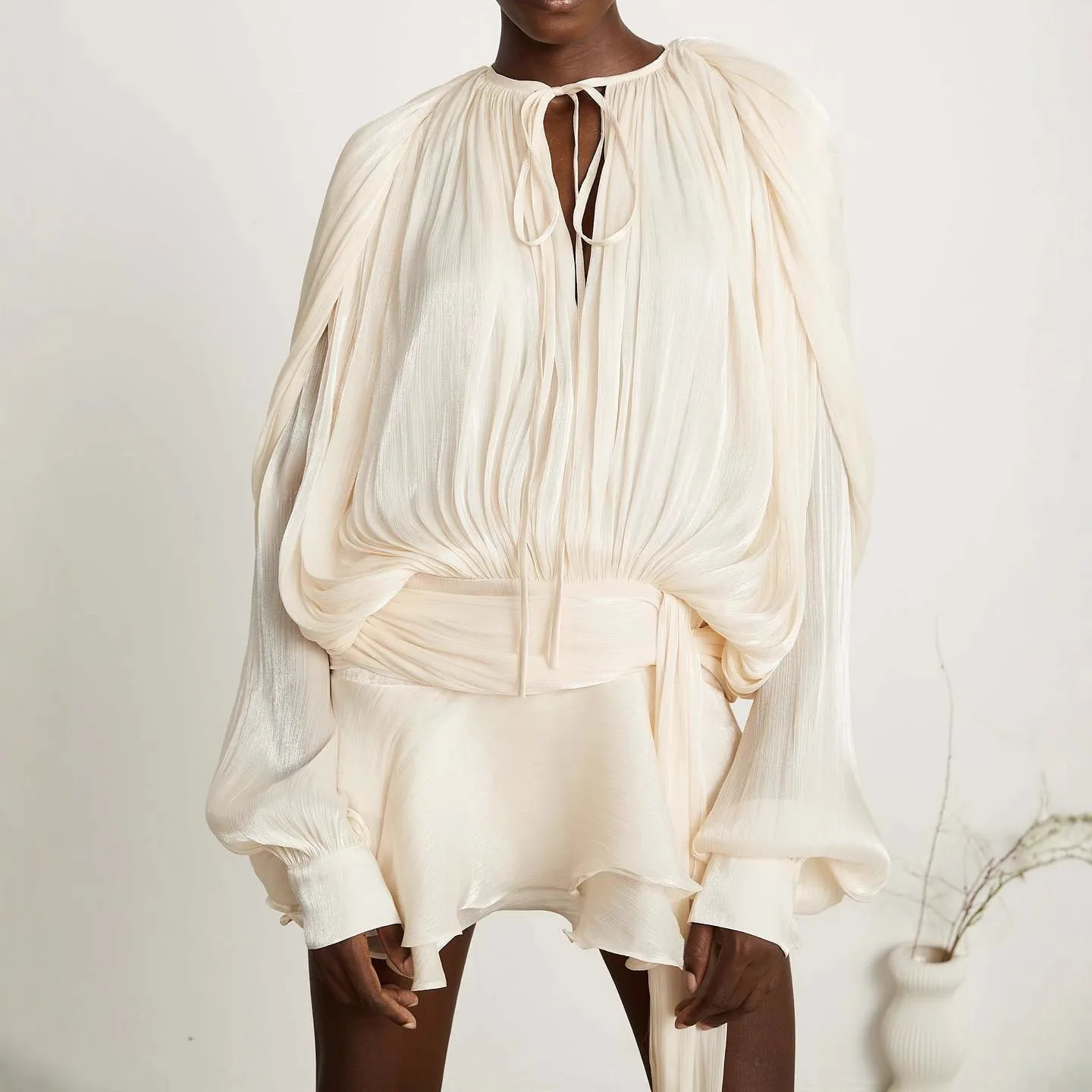 

Модный легкий прозрачный комплект из двух предметов, женский наряд, осень-зима 2025 года, топы с длинными рукавами и брючная юбка, комплекты костюмов