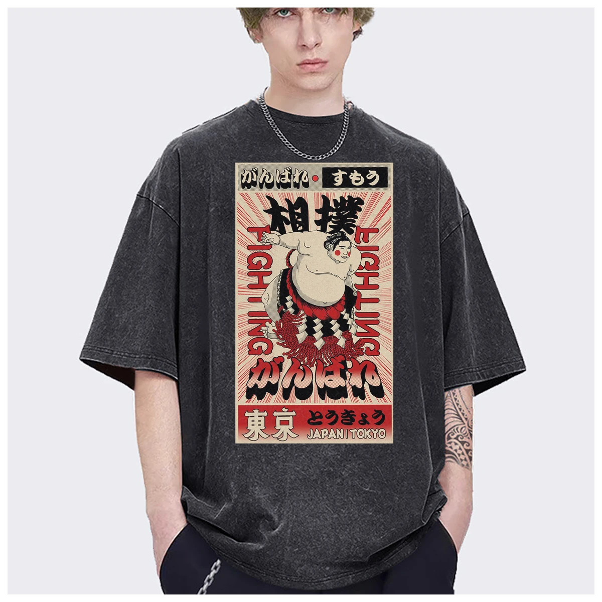 Funny Tokyo Story Poster Izakaya Sashimi sushi harajuku Oversized mens t shirt Women Fashion Casual Vintage Washed Cotton Tees