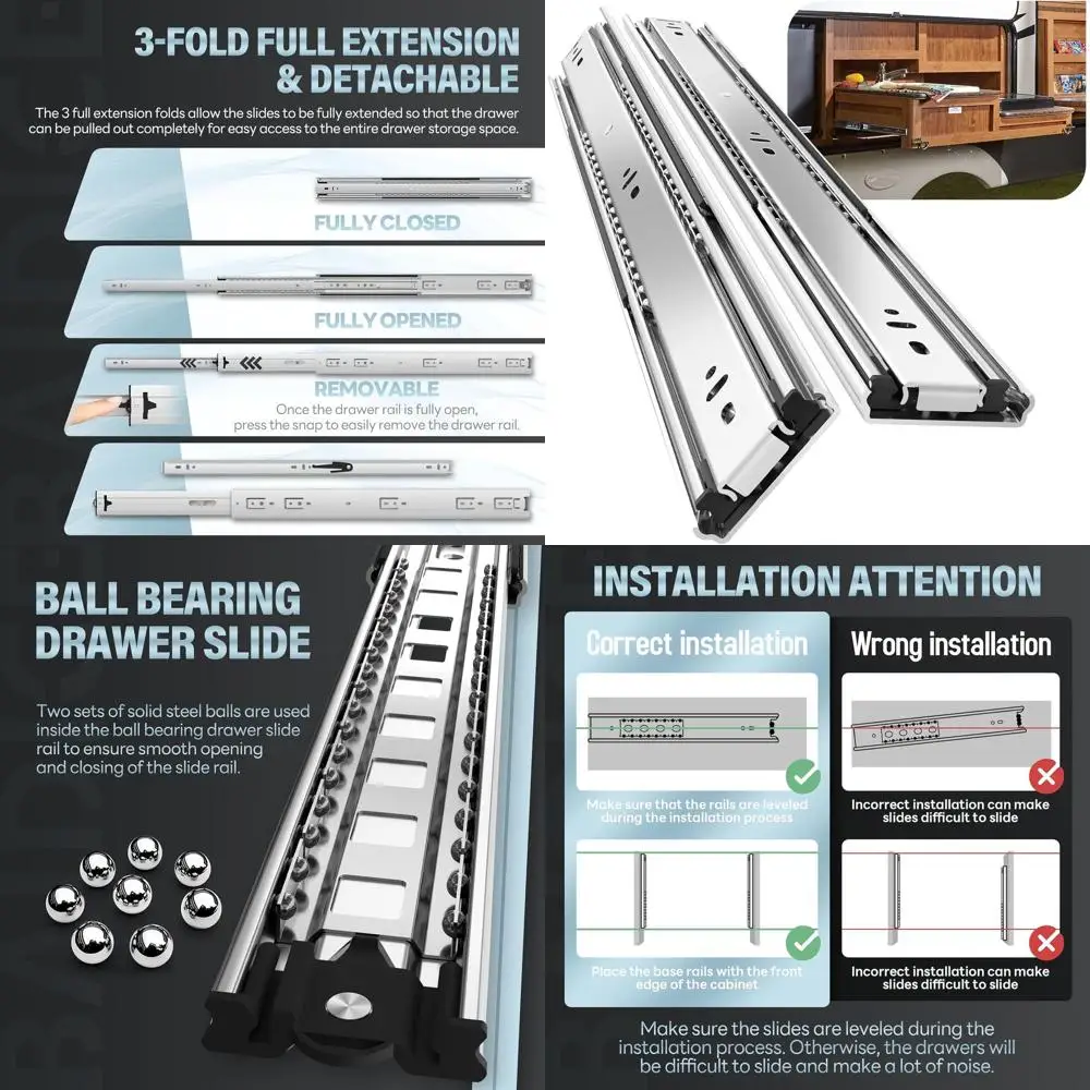 

Heavy-Duty Der Slides 12-40 Inch, 150 lb Capacity, Side Mount, Ball Bearing, 36 Rail, No Lock