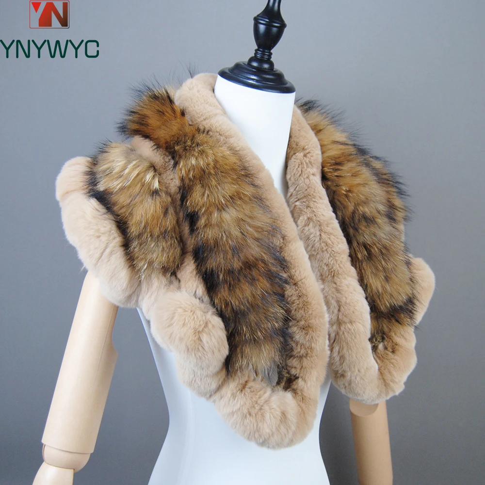 

Genuine Rex Rabbit Fur Scarf With Fox Fur Women Winter Warm Scarves Trendy Elegant Natural Rex Rabbit Fur Ring Scarves Female