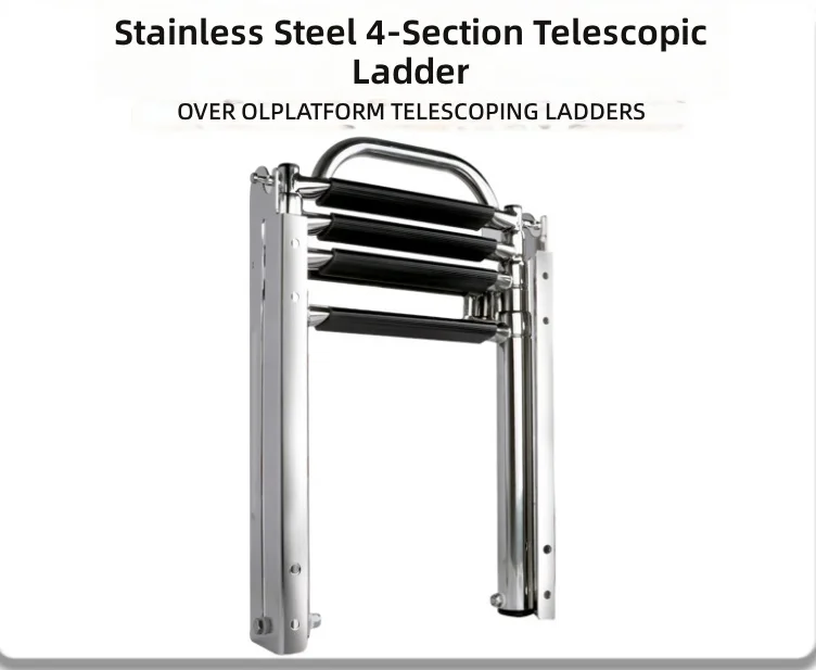 4 Step 316 Stainless Steel Folding Telescoping Inboard Ladder for Yacht Swim Deck New Marine Hardware