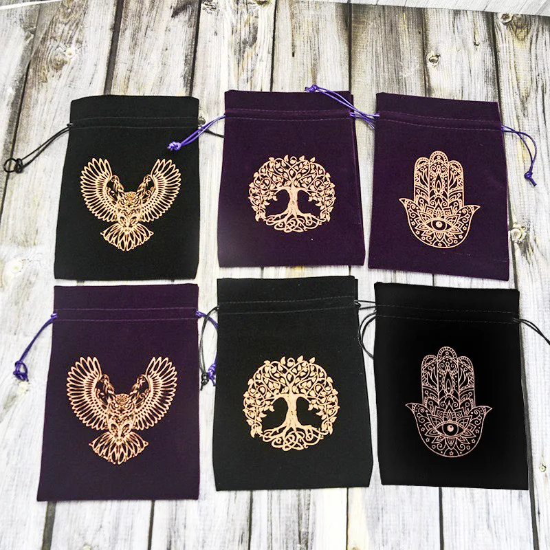 Velvet Tarot Cards Storage Bag Tree of Life Hamsa Witch Divination Accessories Jewelry Dice Package Pouch Board Game Drawstrings