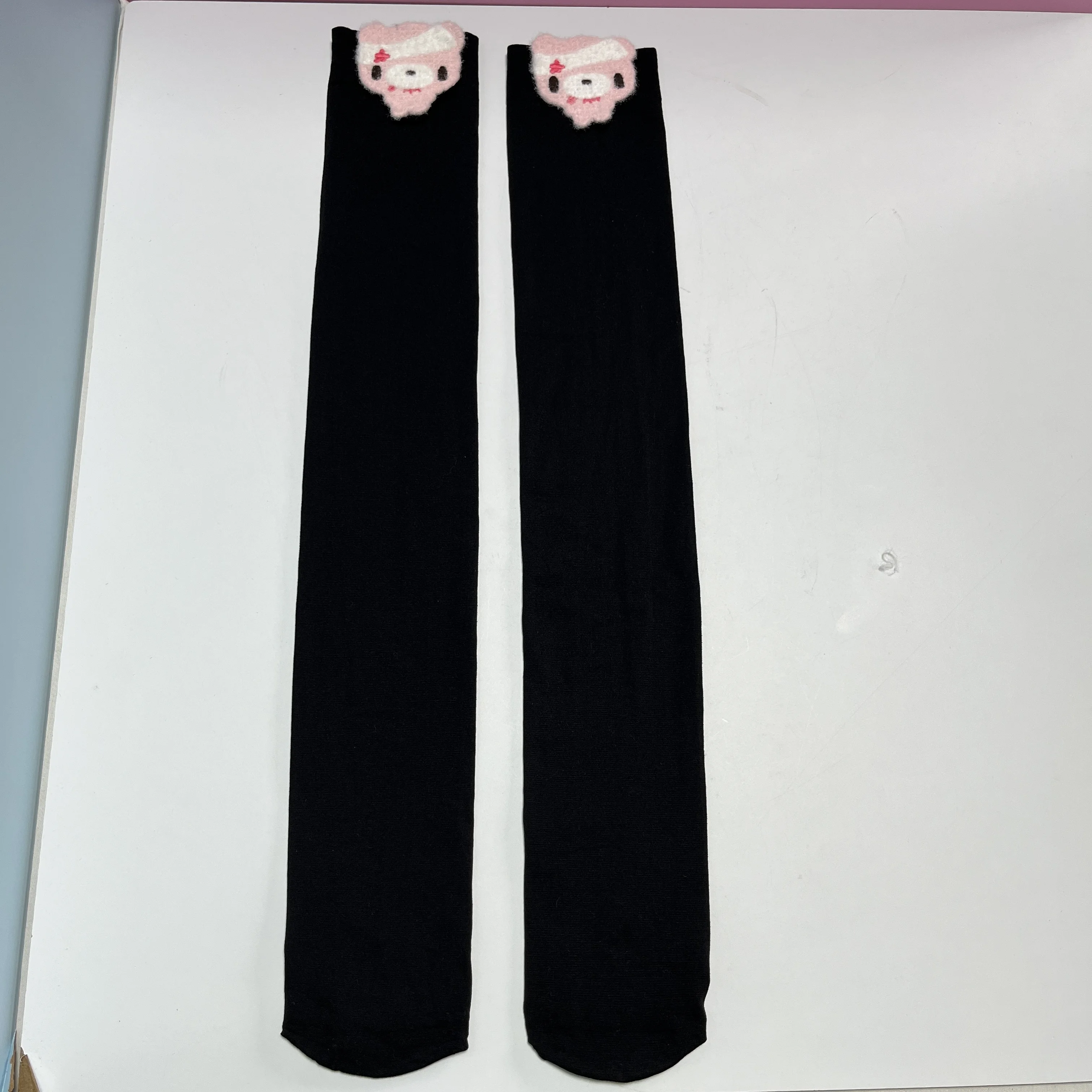 

Black Over-the-Knee Socks with Pink 3D Paw Print & Cute Plush Accent, Sweet Style for Daily Wear