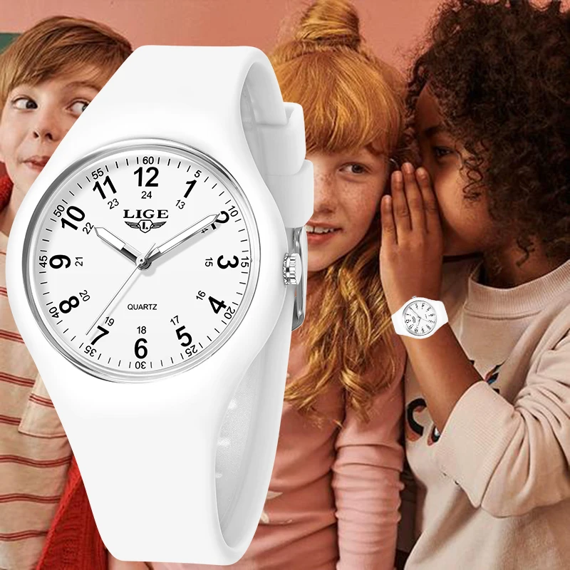 

LIGE новые модные детские часы ярких цветов, классические повседневные спортивные водонепроницаемые кварцевые часы с простым циферблатом и диким сочетанием для детей