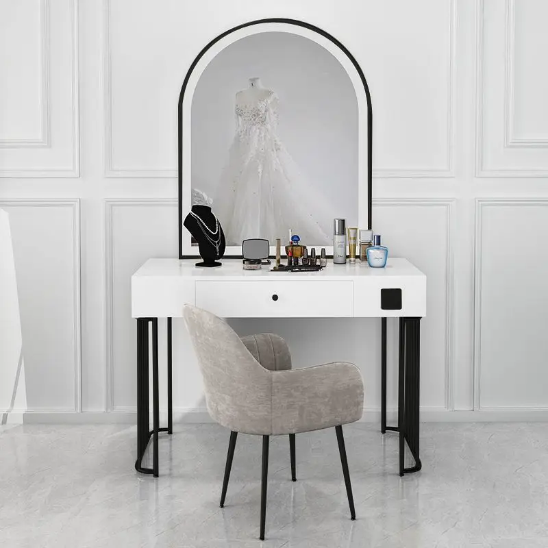 Vanity Set with Lighted Mirror, Makeup Vanity Dressing Table with LED Light, Drawers, Storage Shelves and Cosmetics Cabinet