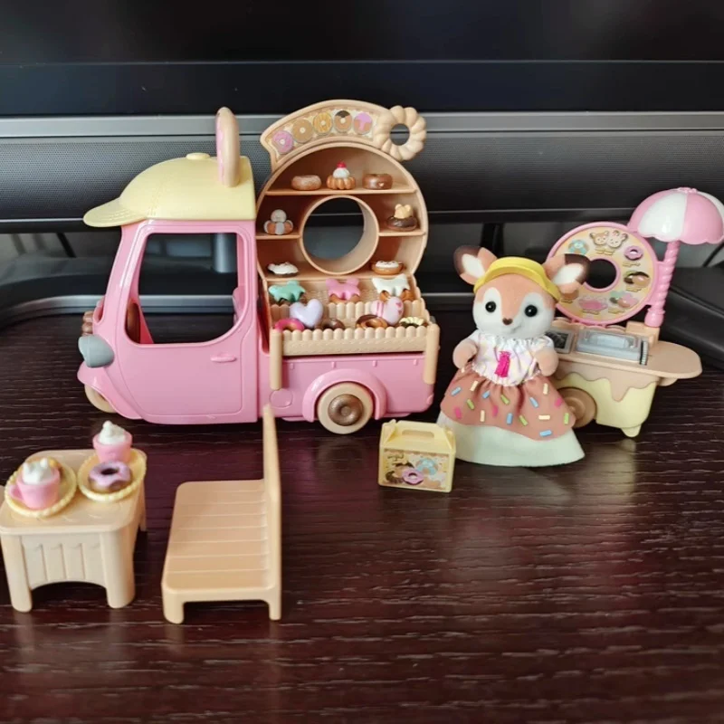 Original Sylvanian Families Didi Donut Vending Car Girl Accompanies Sitcom Toy Playing House Toys For Children Birthday Gift Toy