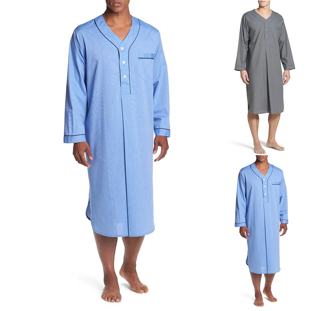 Nightshirt Men\\\'s Nightgown Nightgown Nightshirt Pajamas Pyjama Shirt Sleepwear Sleeve Comfy Spring Cotton 2022