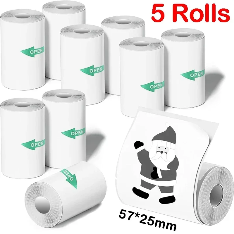 1/3/5 rollos de papel adhesivo para Mini impresora de 57x25MM para la mayoría de los niños, recarga de cámara instantánea para Mini impresora de bolsillo, etiqueta, nota y foto