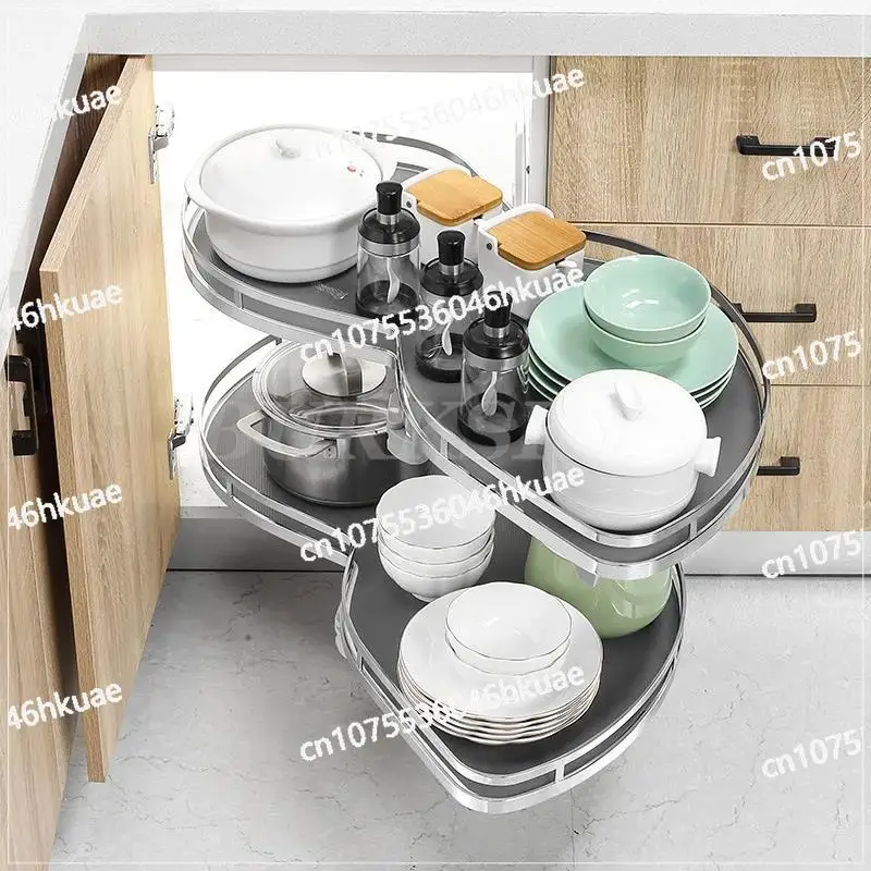 Stainless Steel Double-Layer Kitchen Cabinet Corner Basket Pull-Out Removable Height Adjustable Storage Organizer