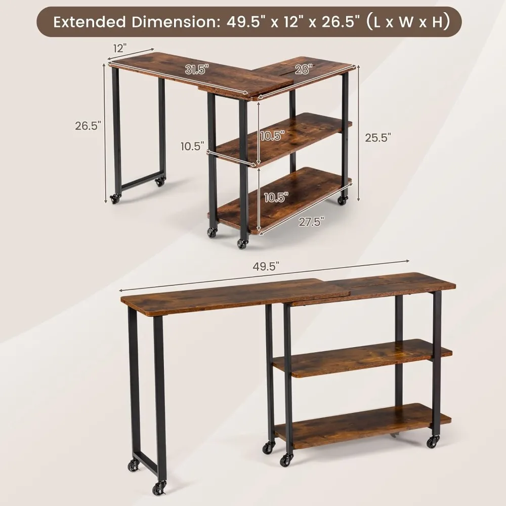 360° Free Rotating Sofa Side Table, Patented Mobile End Table with 2-Tier Storage Shelves, Movable Laptop Table w/ 6 Universal