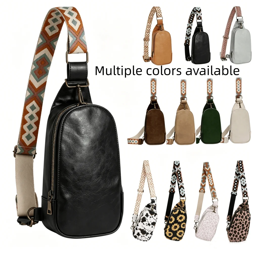 Bolso de hombro pequeño para mujer, bandolera de piel sintética con correa ancha para guitarra, mochila con correa para el pecho, cartera, 1 unidad