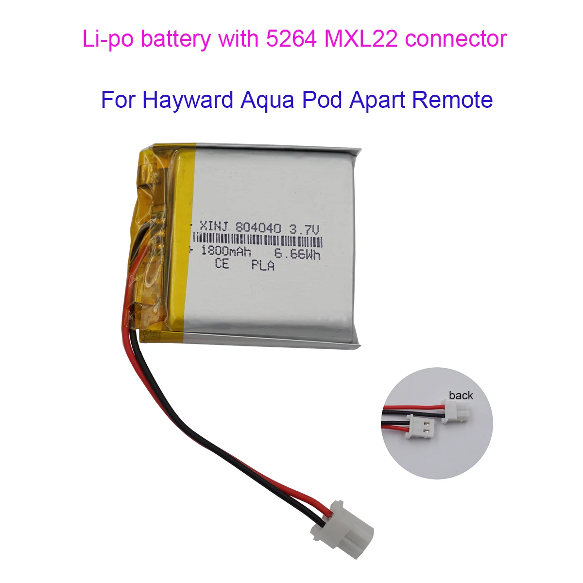 3.7V 1800 mAh 6.66Wh Rechargeable Polymer Li Lithium Battery Lipo 804040 With 5264 MXL 22 Plug For Hayward Aqua Pod Apart Remote