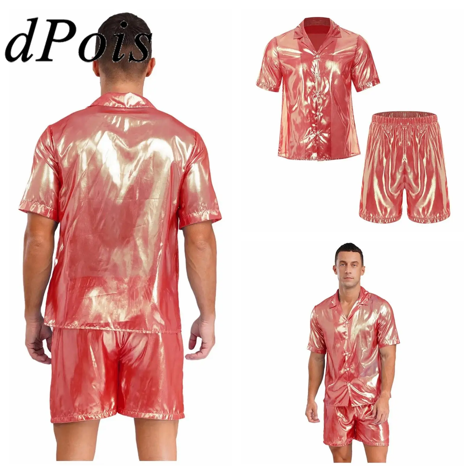 

Мужской комплект из двух предметов, блестящий пляжный костюм, прозрачный блестящий топ-рубашка с захватыванием воды и шорты-боксеры, клубная одежда для диско-рейв