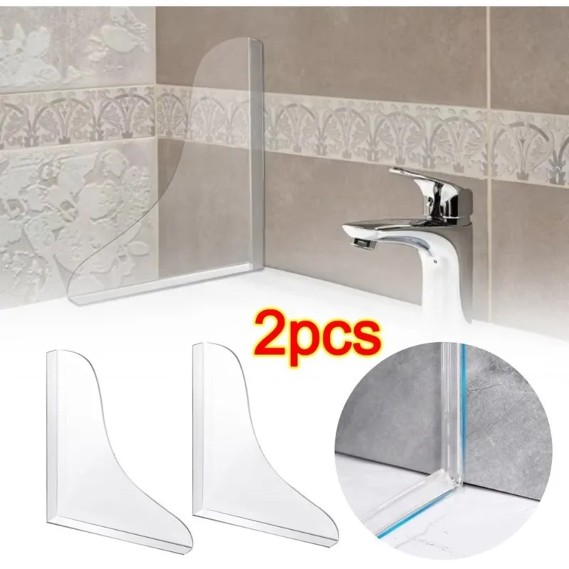 B03C-Transparent Waterproof Acrylic Bathtub Splash Guard-Self-Adhesive Water Baffle Plate 2Pc For Washbasin Sink Install