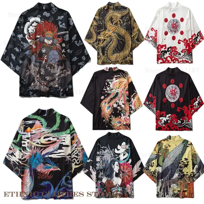

Oversize 3XL 4XL Kimono Streetwear Cardigan Print Japanese Kimono Yukata Haori Cosplay Samurai Costume Rayon Asian Clothing