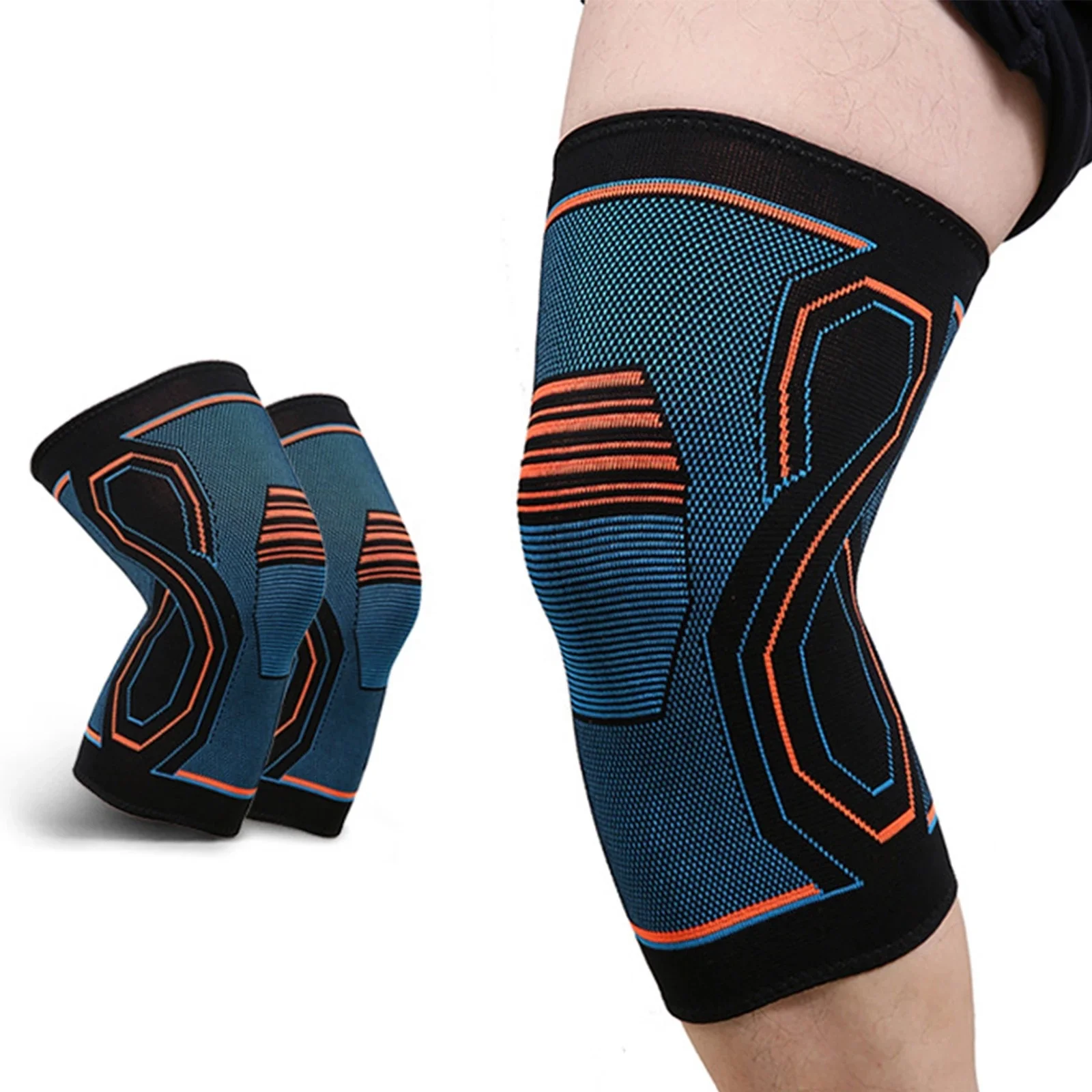 Hot Selling Fitness Safe Sport Elastic Breathable Knee Support Brace Compression Sleeve Blue Protect Protective for Pain Relieve
