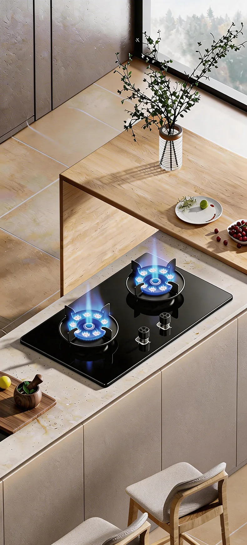 Household gas stove Three-eye removable embedded glass gas stove Energy-saving stove