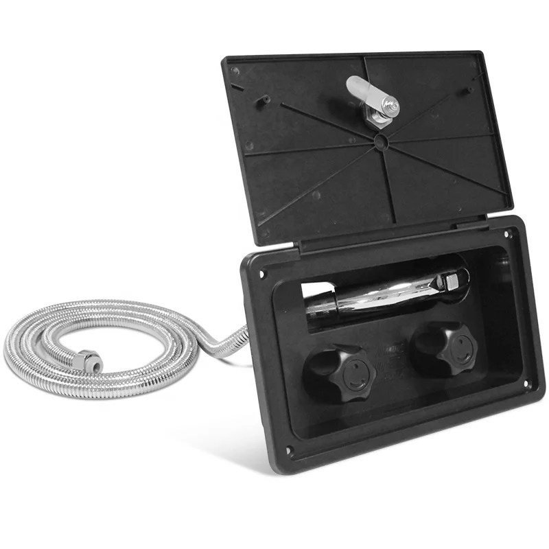 طقم صندوق دش خارجي RV مع رأس دش من الفولاذ المقاوم للصدأ وخرطوم تركيبات RV للتخييم البحري