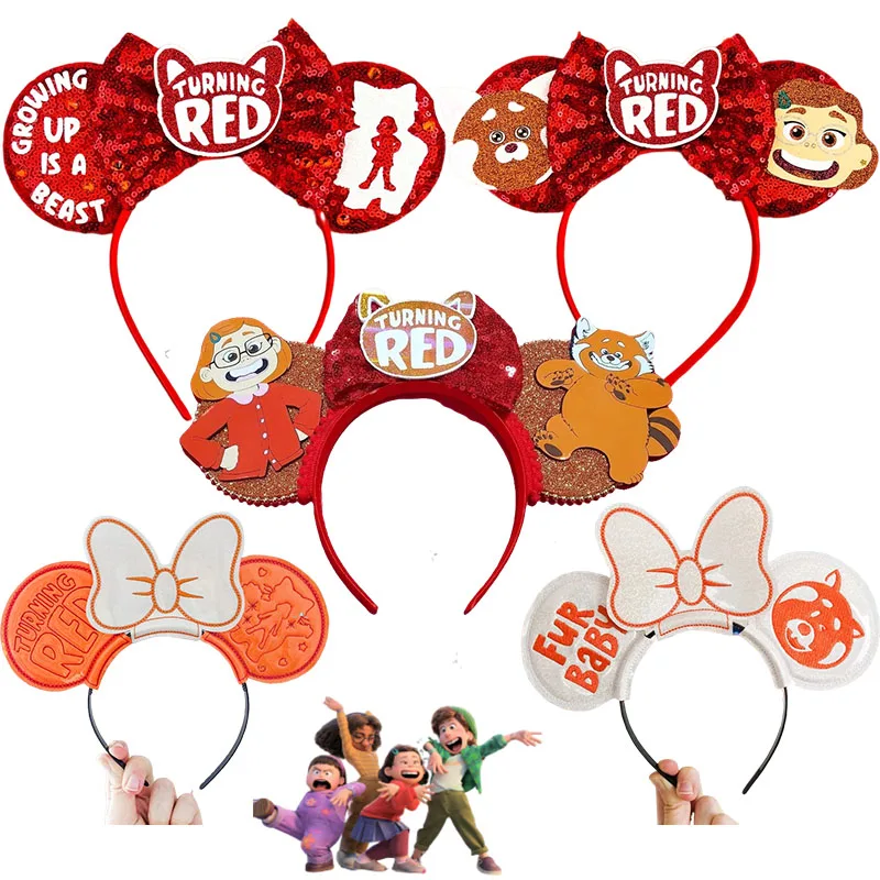 

Disney Anime Turning Red Ears Hair Band Girls Cute Meilin Headbands Women Lesser Panda Hairbands Kids Adult Bow Hair Accessories