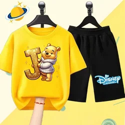 Winnie the Pooh t-shirt per bambini set lettera cartoon print abbigliamento per ragazzi e ragazze pantaloncini sportivi a maniche corte Kawaii 2 camicie