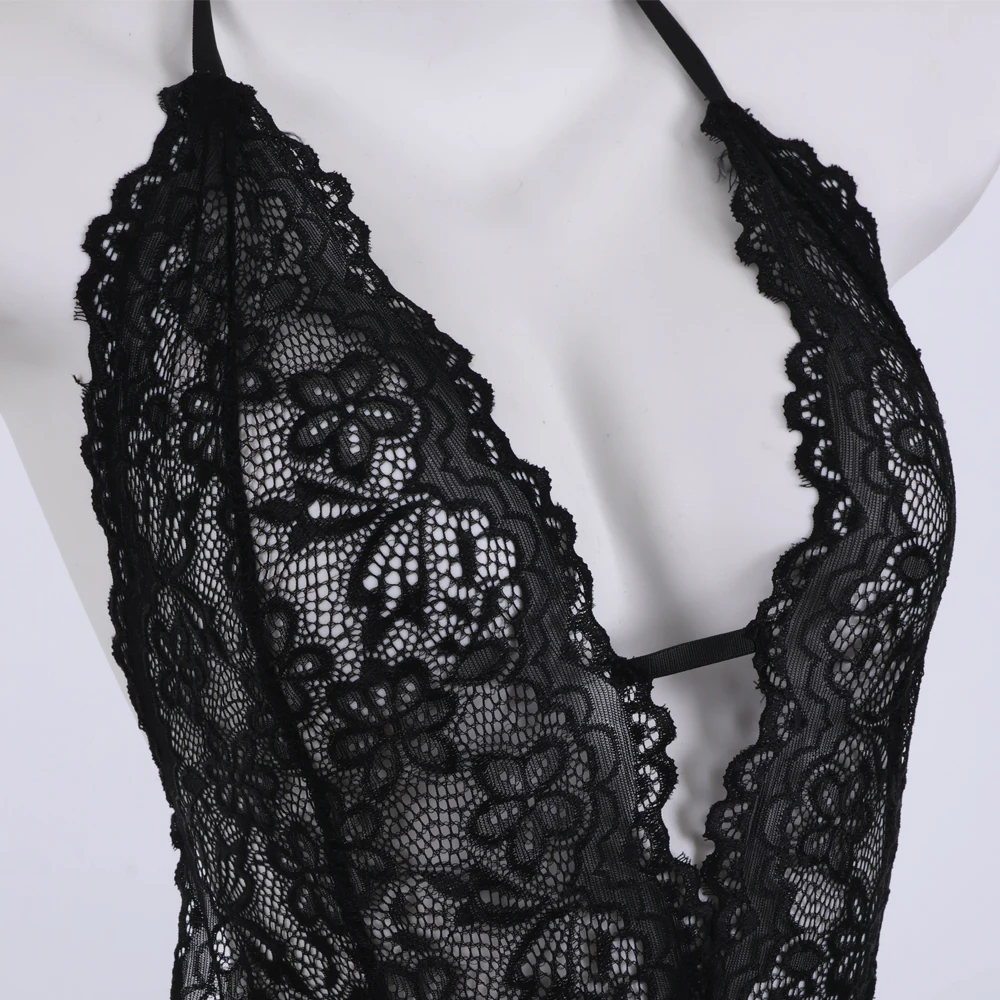 ملابس داخلية مثيرة وساحرة، بذلة برباط شفافة من الدانتيل الأسود، ثوب نوم رومانسي مفتوح المنشعب بدون تأخذ