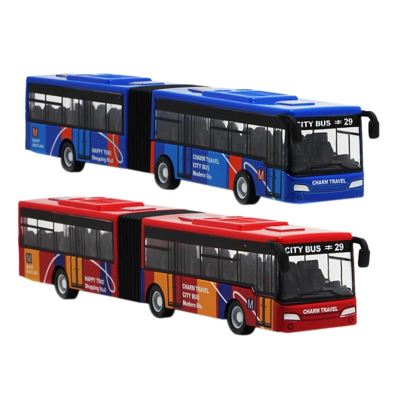 2Pcs Children's Diecast Model Vehicle Shuttle Bus Car Toys Small Baby Pull Back Toys Blue & Red