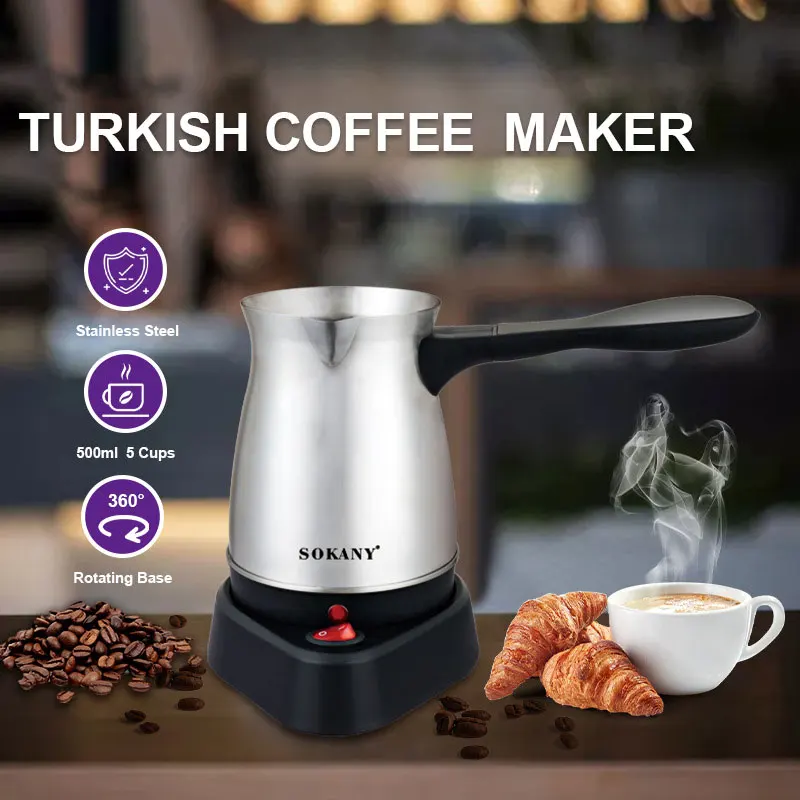 600W Electric Coffee Pot,500ml Turkish Coffee Maker Machine,Household Office Small Milk Coffee Tea Pot,Stainless Steel,220V-240V