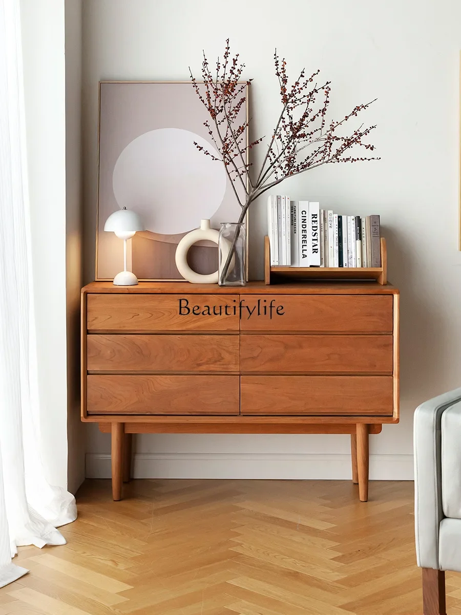 

FG10Nordic Simple Storage Beech Cherrywood Black Walnut Chest of Six Drawers Solid Wood Sideboard