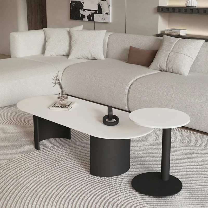 Cream Color Light Luxury Oval Coffee Table For Living Room Sintered Stone Modern Minimalist Design Living Room Meuble Furniture