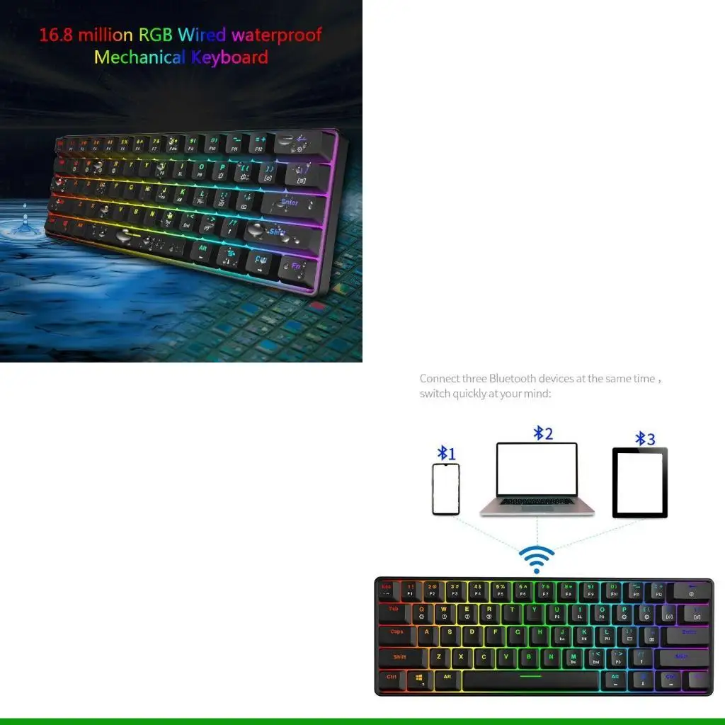 

U55C 61-ключ Механическая клавиатура RGB Bluetooth-совместимая 5,0 беспроводная клавиатура.