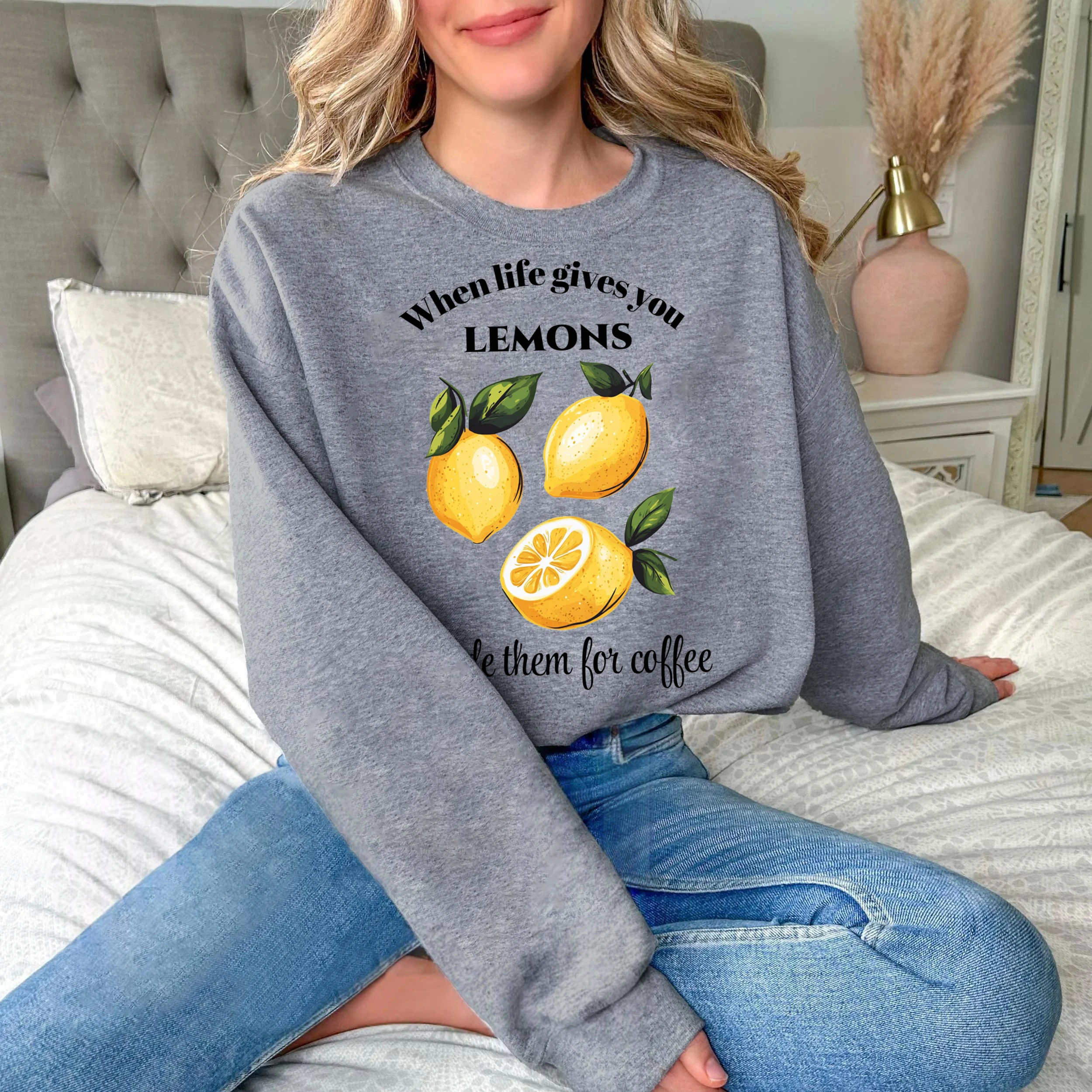 عندما تعطيك الحياة الليمون طباعة المرأة البلوفرات الصوف ملابس عصرية فضفاضة ملابس كاجوال الخريف س الرقبة امرأة طويلة الأكمام #1