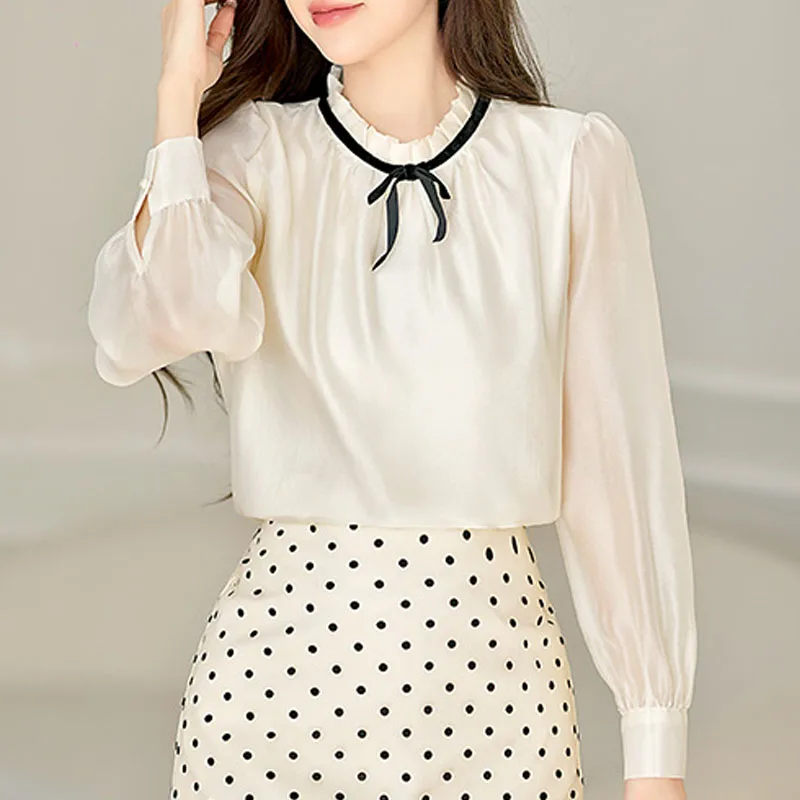 

Fashion Long Sleeve Bow Women Blouse Shirt Ruffled Collar Chiffon Blouse Shirt Women Tops Blusas Para Mujer Camisas Blusa Q5062