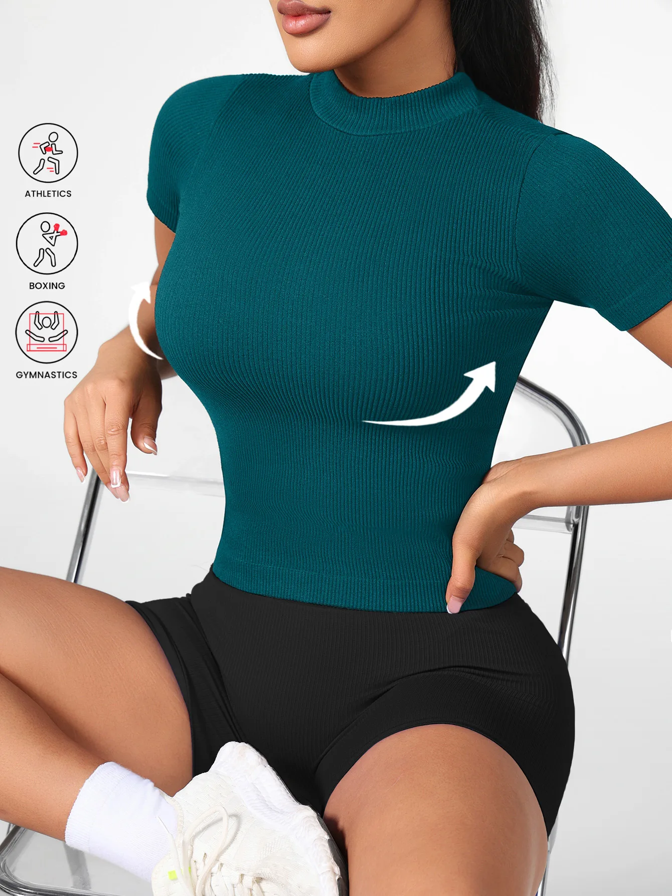 Três cores disponíveis, manga curta magro de alta elasticidade esportes yoga camiseta casual cor sólida roupas de fitness terno de ciclismo