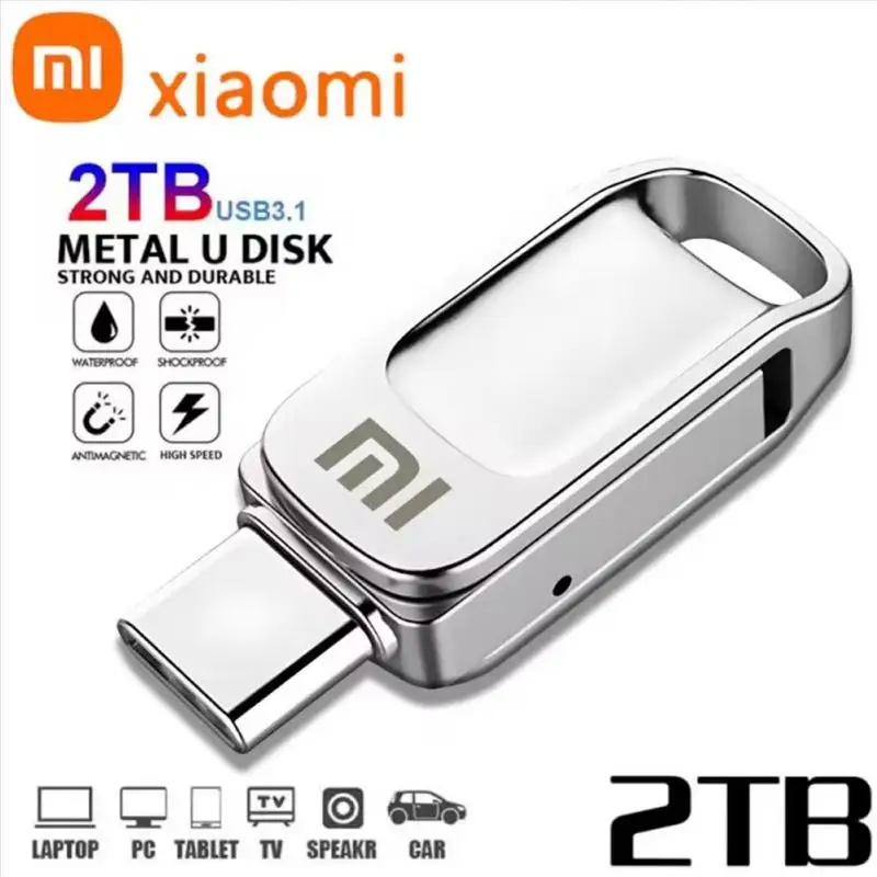 Xiaomi-unidad Flash USB de Metal 3,0 de 2TB, Pendrive de alta velocidad de 1TB, 512GB, Memoria SSD portátil, adaptador USB tipo C