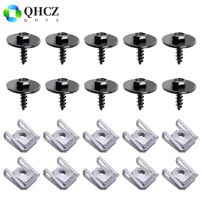 10Sets Bumper Cover Fender Liner Splash Shield Screw And Self-Locking U-Nut Kit for 07149126886 07146951655
