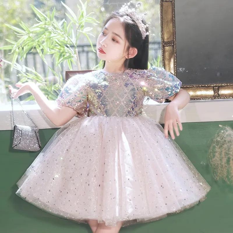 

High-End Luxury Pageant Party Dress For Gilrs Children Fashion Sequin Design Elegant Wedding Birthday Formal Ball Gown y999