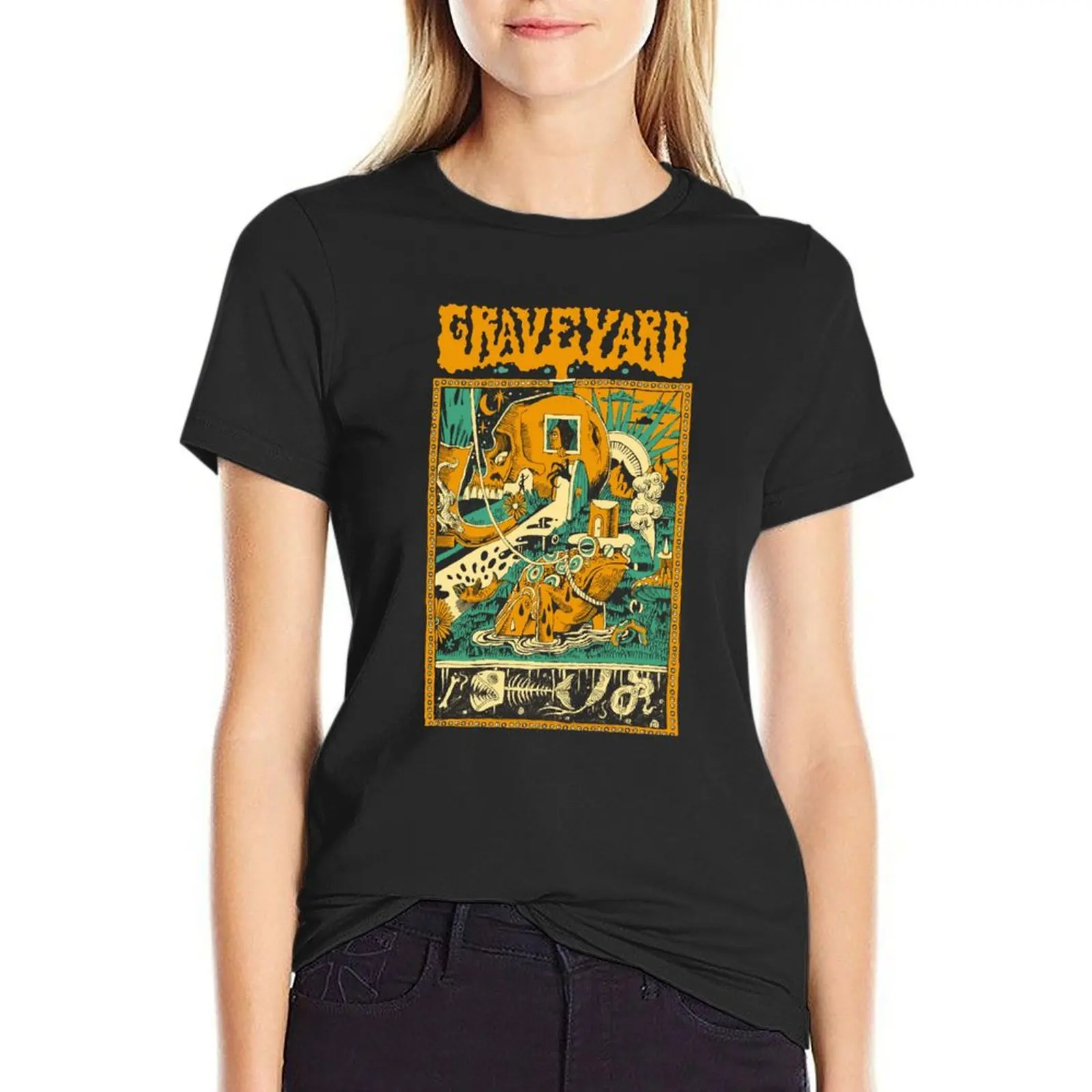 Graveyard T-Shirt tops Aesthetic clothing tees white t-shirt dress for Women sexy