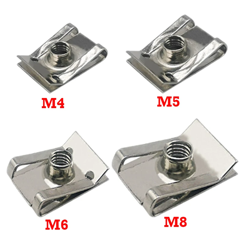 10Pcs M4 M5 M6 M8 Reed Nuts 304 Stainless Steel U-type Clips with Thread For Automotive Motorcycle Scooter ATV Moped