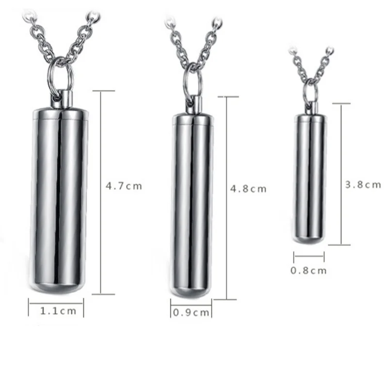 Stainless Steel Urn Keepsake Jewelry Cylinder Perfume Bottle Pendants Necklace Openable Put in Ashes Memorial