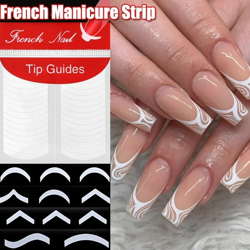 White French Manicure Strip Nail Art Form Fringe Tip Guides Sticker Wavy Line V-shaped DIY Nails Decoration Auxiliary Stickers