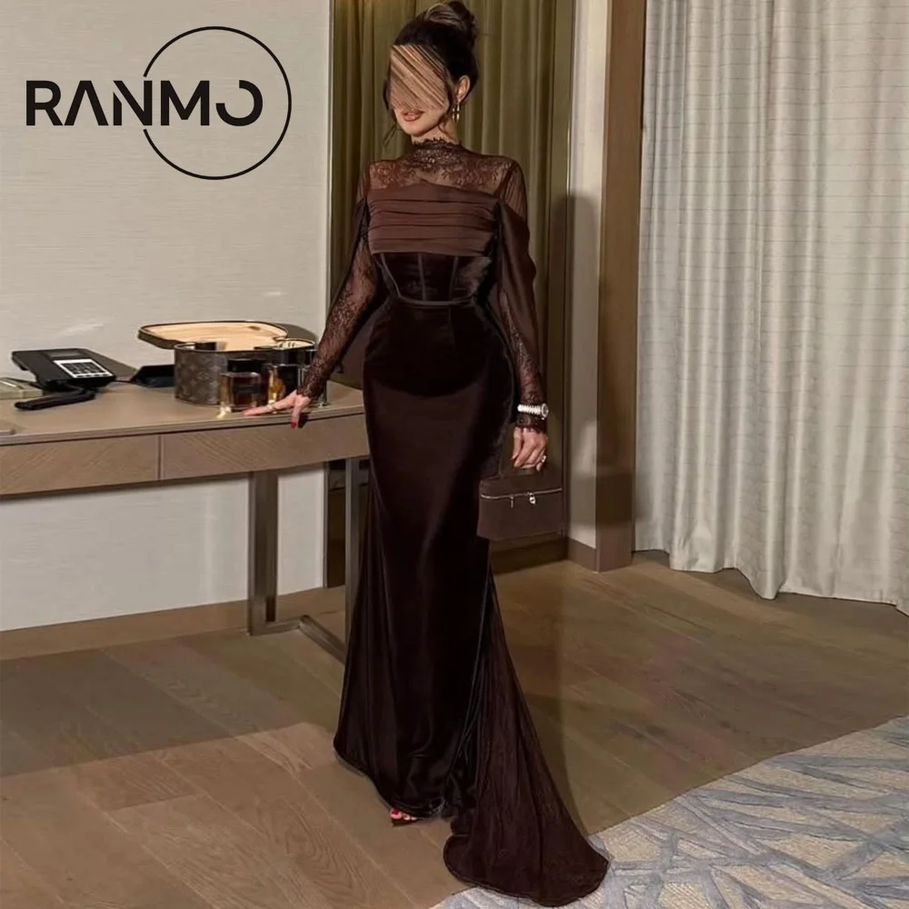 

Ranmo Exquisite Mermaid Evening Dress 2026 Brown فساتين سهرات Lace Full Sleeve Floor-Length Customized New Prom Gown
