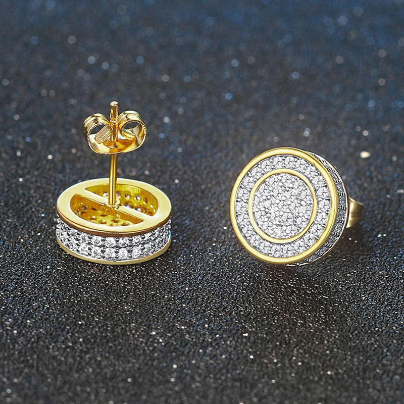 Hiphop Rock Stud Earrings For Women Classic Gold Color Jewelry Crystal Iced Out CZ Piercing Cartilage Ear Accessories Wholesale