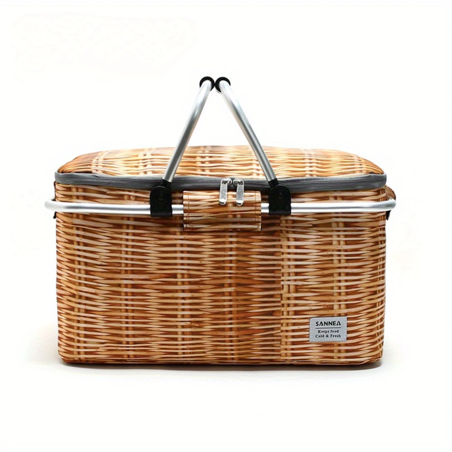 6.6gal Leak-Proof Picnic Basket w/ Aluminum Frame, Foldable Handles for Camping, Picnics, Shopping, Road Trips