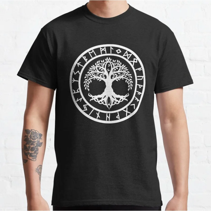 

Yggdrasil Rune Circle Nordic viking symbol Norse mythology Gift t shirt for man Large size Tops 100% cotton printed Clothes