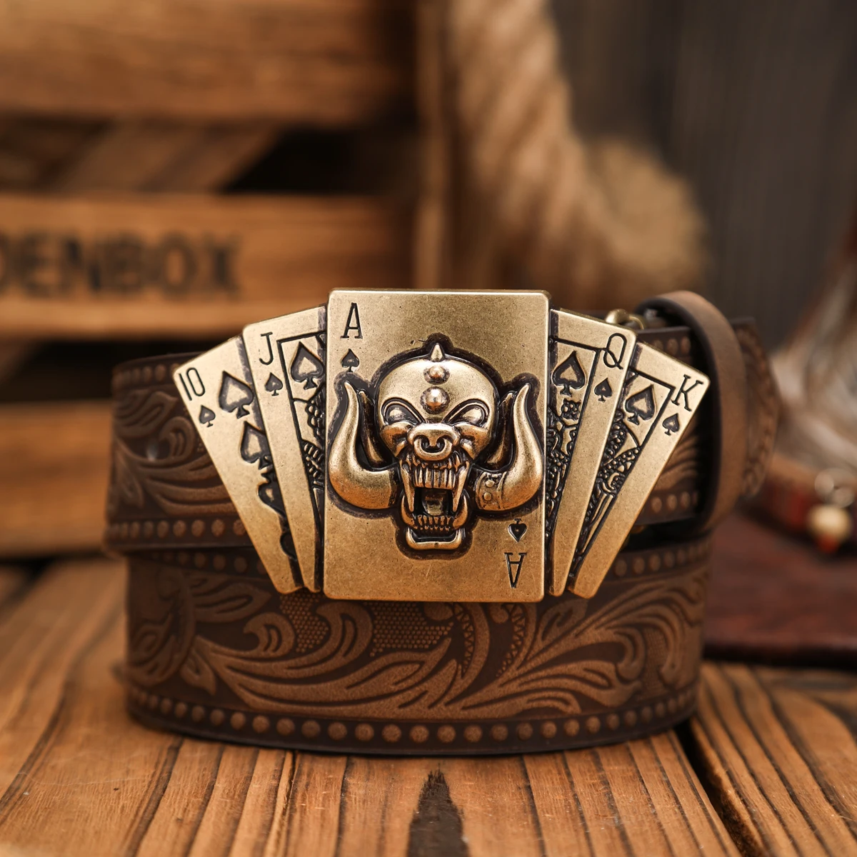 A Western-Buckle PU Belt Suitable for Both Men and Women, A Unique and Retro Brown Belt (With Perforated Nails Included)