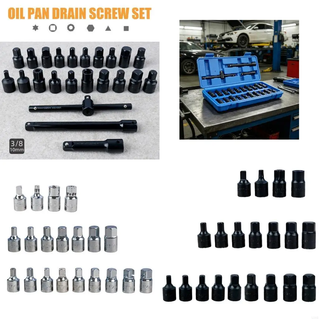 23Pc Oil Drain Plug Socket With 3/8Inch Square Drive For Mechanic Garage Workshop Maintenance Various Car Model