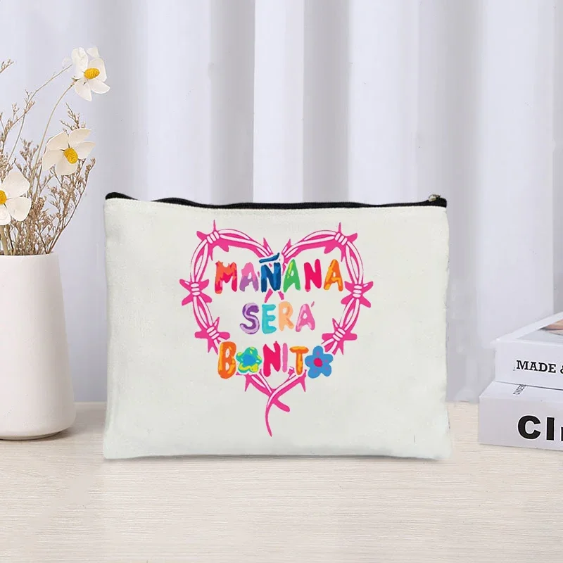 Kawaii Manana Sera Bonito Karol G Mermaid Print Makeup Bag Travel Cosmetic Bag Organizer Girl Pink Bichota Heart Toiletry Bags