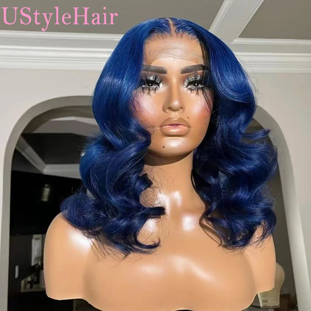 UStyleHair Dark Blue Body Wave Wig 12-24Inches Heat Resistant Synthetic Lace Front Wig Daily Use Short Bob Lace Wig for Women