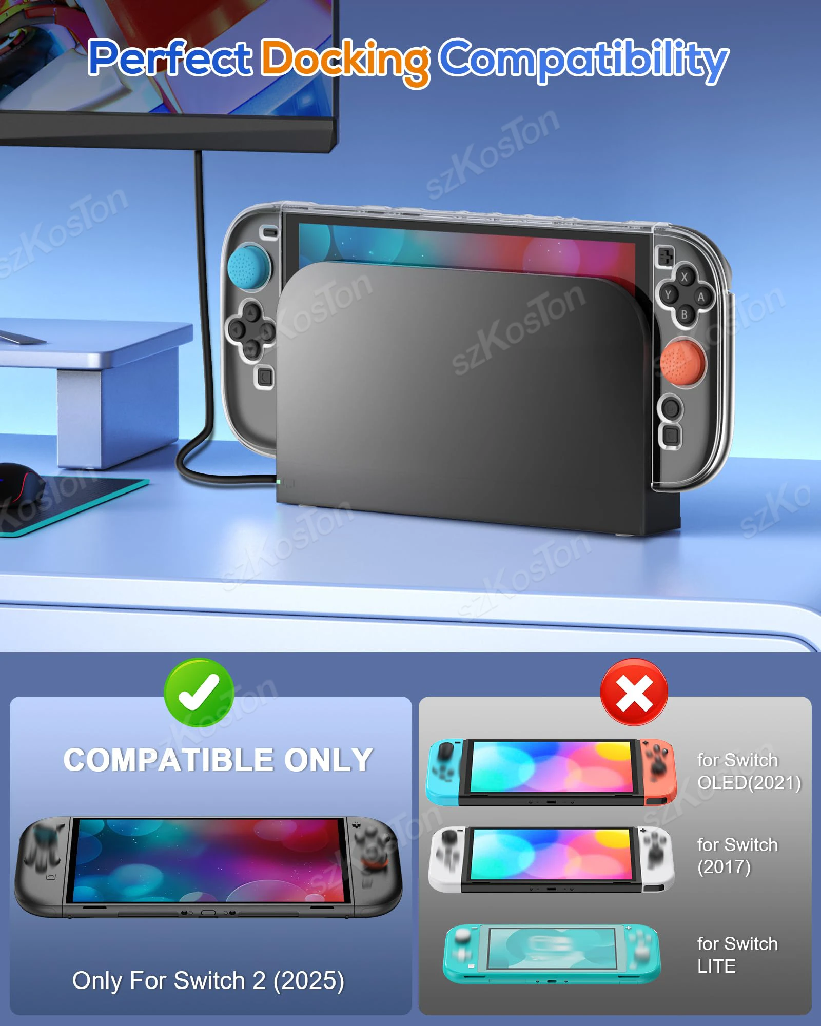 للتبديل 2 Joy-Con 3 في 1 واضح PC واضح قشرة صلبة الجلد مع واقي للشاشة الإبهام القبضات لمجموعة ملحقات Switch2